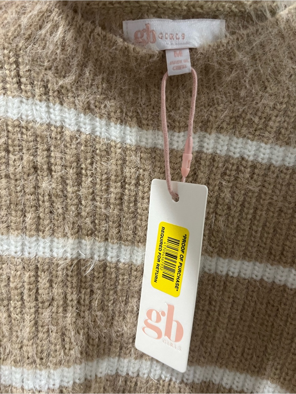 Gianni Bini GB Girls Oversize Crop Striped Sweater Camel White Girls Medium - Picture 4 of 9